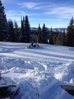 131214 Wild Skies Cabin blue sky snow and sleds in deep powder.jpg